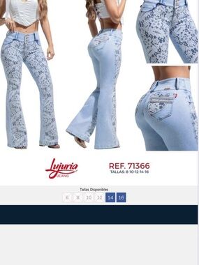 colombian pushup  Light Blue Lace-Print Flare Jeans